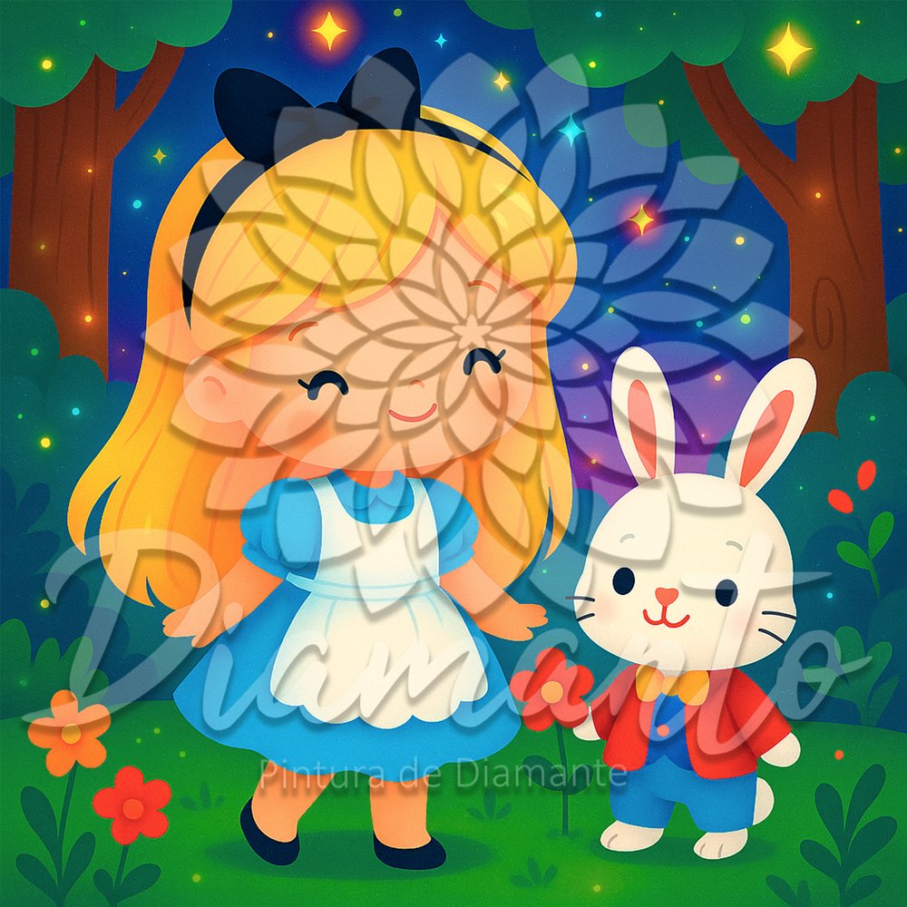 Alicia y Conejito Luxury ©DIAMANTO PINTURA